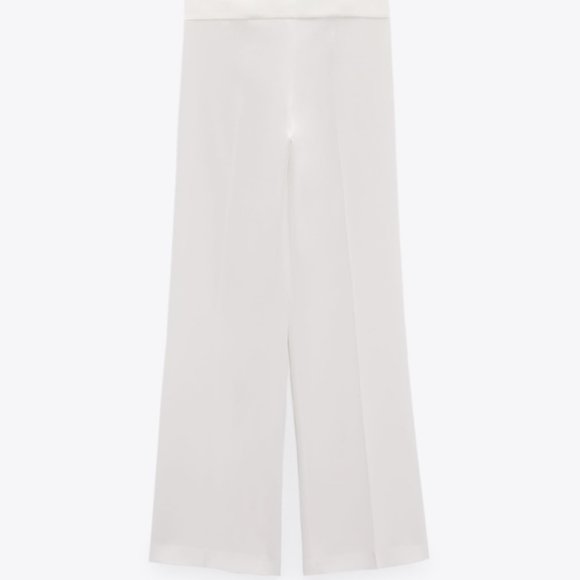 ZARA WHITE CREPE LONG FLOWY SIDE ZIPPER TROUSERS PANTS $50 - Picture 11 of 16